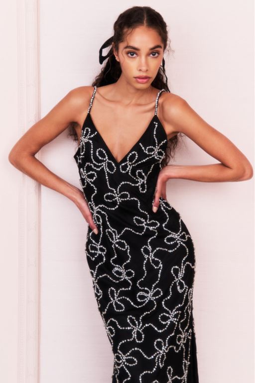 Black Women LoveShackFancy Kaylen Embellished Midi Dress | SDA-502813