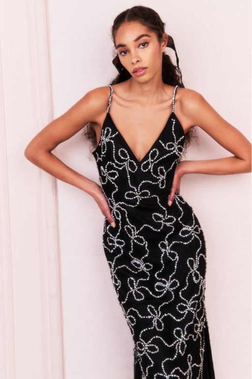 Black Women LoveShackFancy Kaylen Embellished Midi Dress | SDA-502813