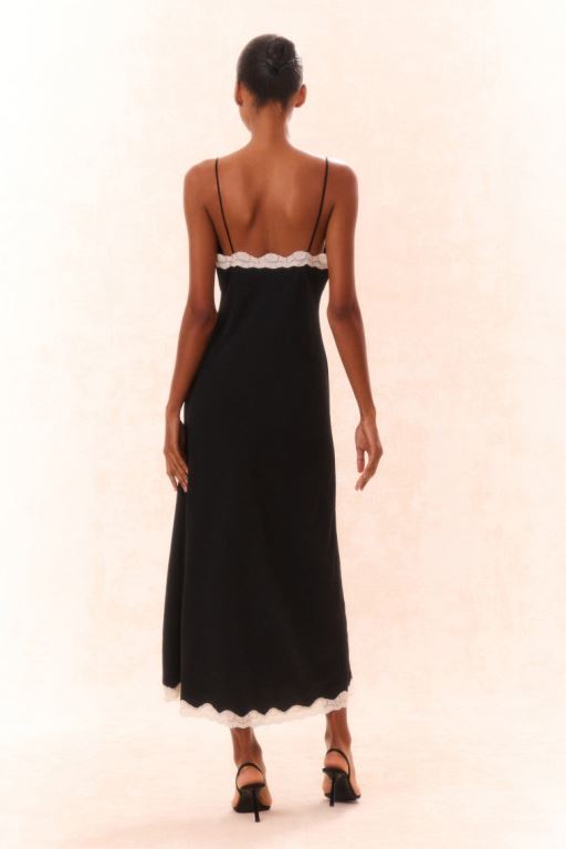 Black Women LoveShackFancy Manuela Bow Slip Maxi Dress | GSP-173562