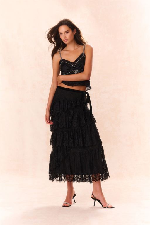 Black Women LoveShackFancy Merado Lace Maxi Skirts | VKJ-960135