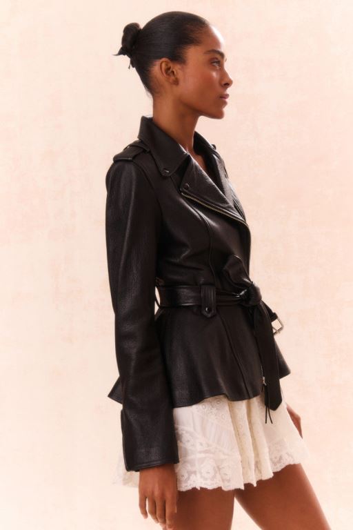 Black Women LoveShackFancy Montine Lamb Leather Moto Jackets | JAL-821605