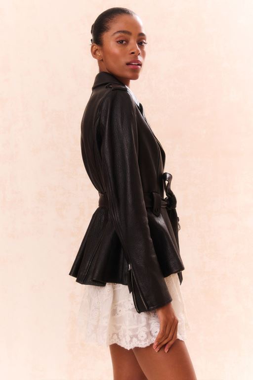 Black Women LoveShackFancy Montine Lamb Leather Moto Jackets | JAL-821605