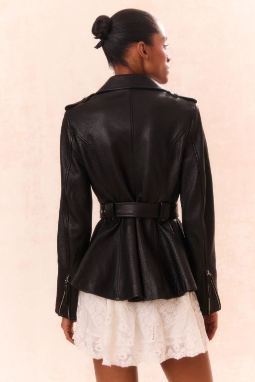 Black Women LoveShackFancy Montine Lamb Leather Moto Jackets | JAL-821605