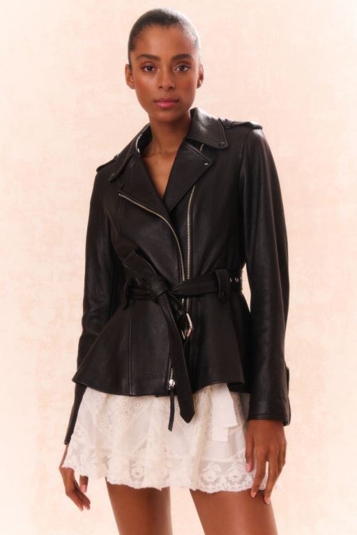 Black Women LoveShackFancy Montine Lamb Leather Moto Jackets | JAL-821605