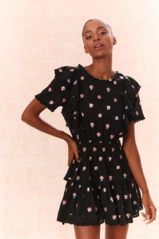 Black Women LoveShackFancy Natasha Cotton Floral Dress | TJZ-253960