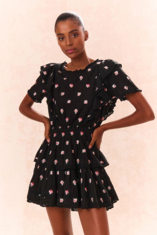 Black Women LoveShackFancy Natasha Cotton Floral Dress | TJZ-253960