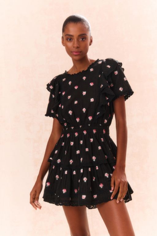 Black Women LoveShackFancy Natasha Cotton Floral Dress | TJZ-253960