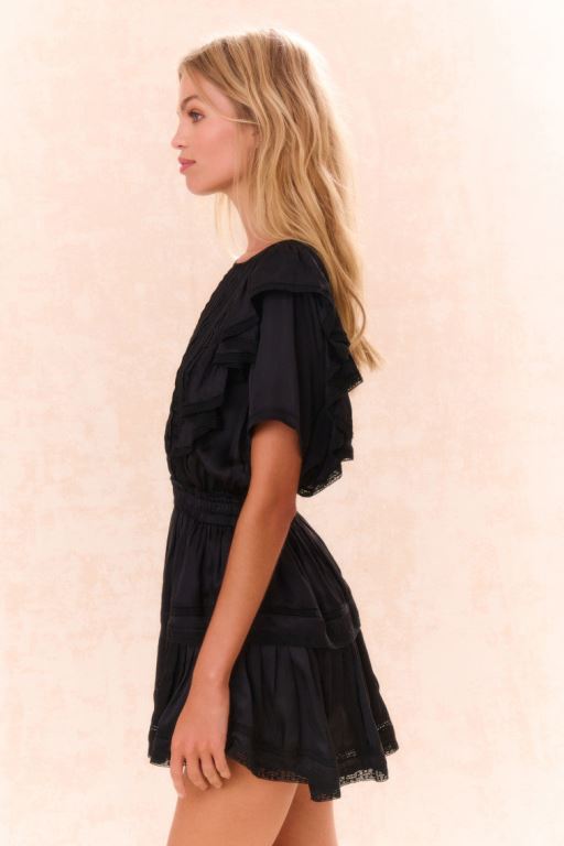 Black Women LoveShackFancy Natasha Ruffle Mini Dress | APK-659102