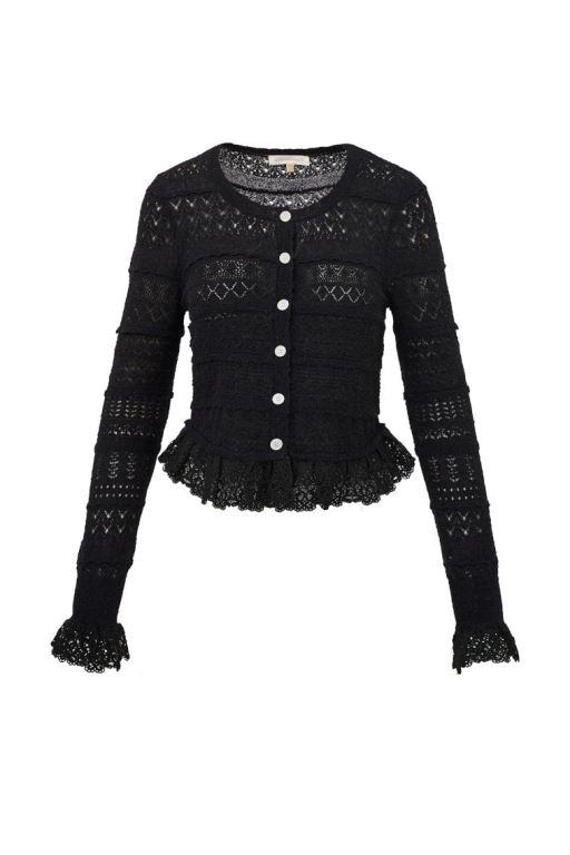 Black Women LoveShackFancy Norden Alpaca-blend Lace-trimmed Cardigan | QEZ-015739