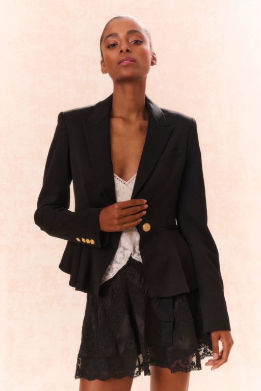 Black Women LoveShackFancy Pantonia Wool-blend Peplum Blazers | VKI-419537