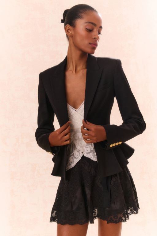 Black Women LoveShackFancy Pantonia Wool-blend Peplum Blazers | VKI-419537