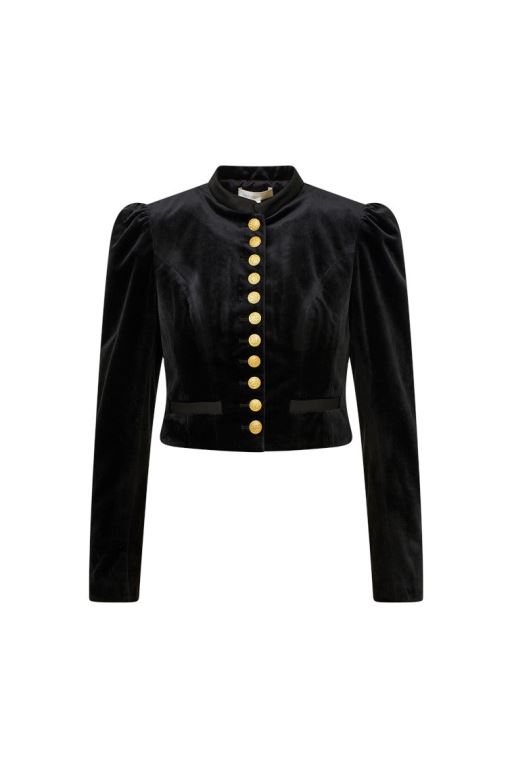 Black Women LoveShackFancy Pendine Velvet Military Jackets | MHS-321084