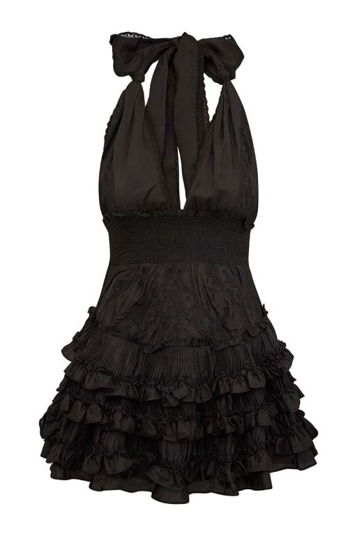 Black Women LoveShackFancy Quintelle Ruffle Halter Mini Dress | PNH-790581