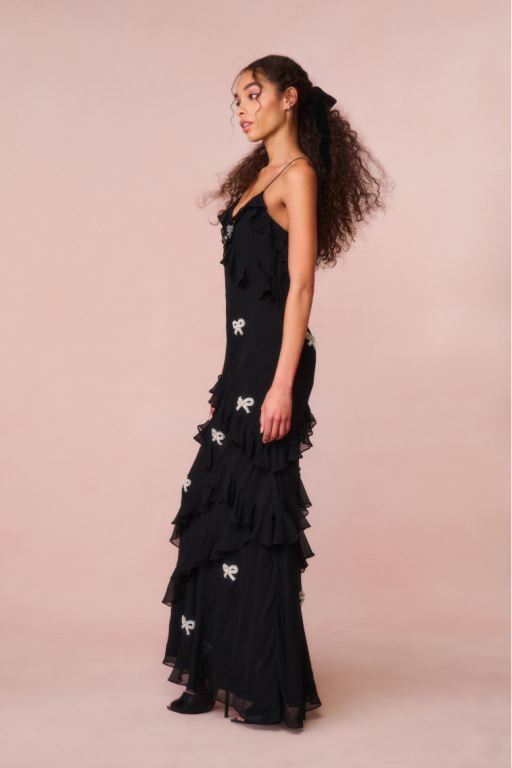 Black Women LoveShackFancy Rialto Crystal Bow-embellished Maxi Dress | IEZ-132846