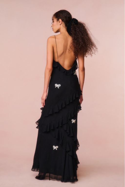 Black Women LoveShackFancy Rialto Crystal Bow-embellished Maxi Dress | IEZ-132846