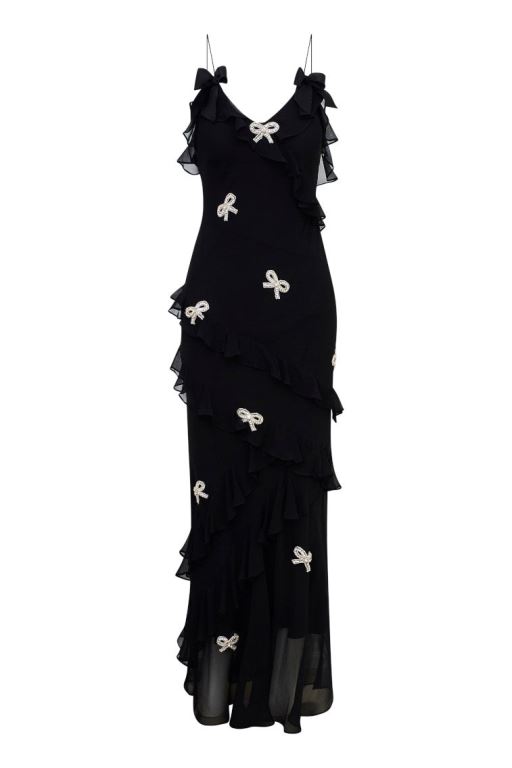 Black Women LoveShackFancy Rialto Crystal Bow-embellished Maxi Dress | IEZ-132846