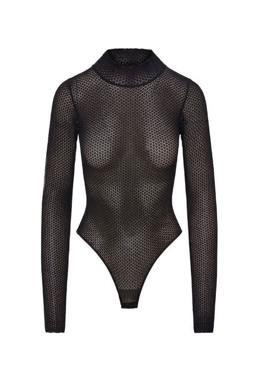 Black Women LoveShackFancy Rosiers Sheer Long Sleeve Bodysuit Tops | JZS-397842