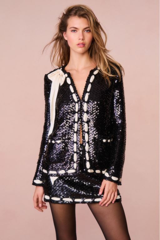 Black Women LoveShackFancy Rosina Ribbon Sequined Jackets | ZNW-310279