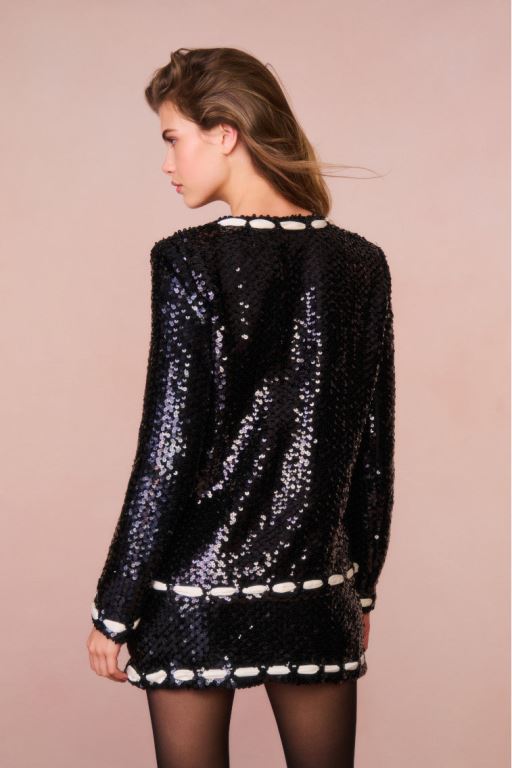 Black Women LoveShackFancy Rosina Ribbon Sequined Jackets | ZNW-310279