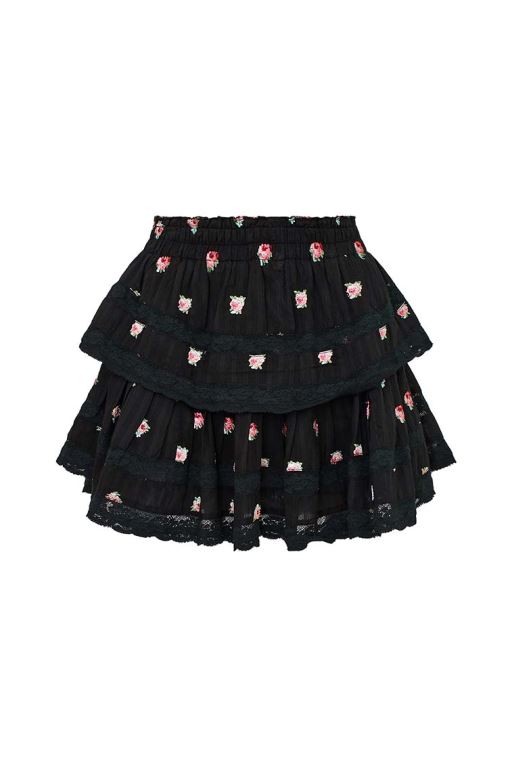 Black Women LoveShackFancy Ruffle Mini Embroidered Floral Skirts | MIP-893457