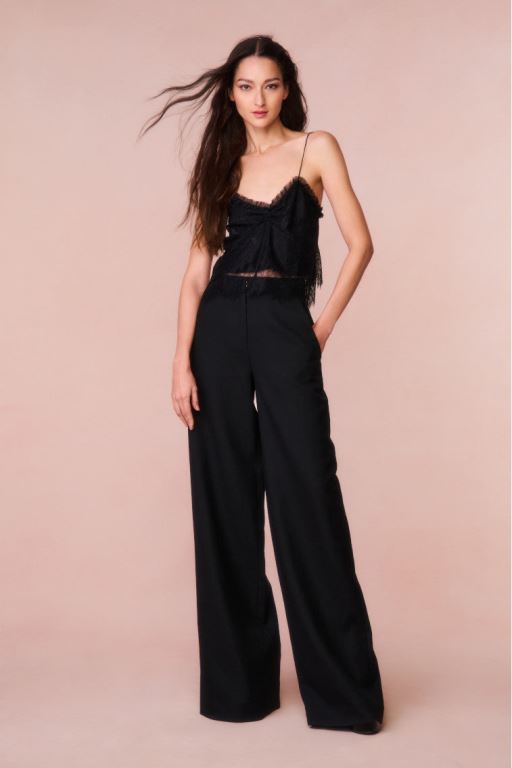 Black Women LoveShackFancy Samuela Wide Leg Trouser Pants | ZMC-851439