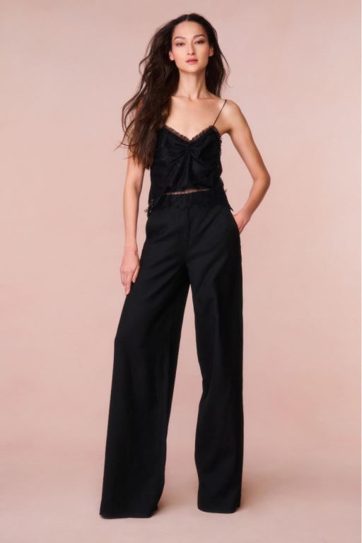 Black Women LoveShackFancy Samuela Wide Leg Trouser Pants | ZMC-851439