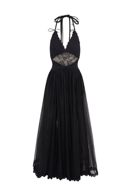 Black Women LoveShackFancy Serendipity Lace Maxi Halter Dress | LWO-083946