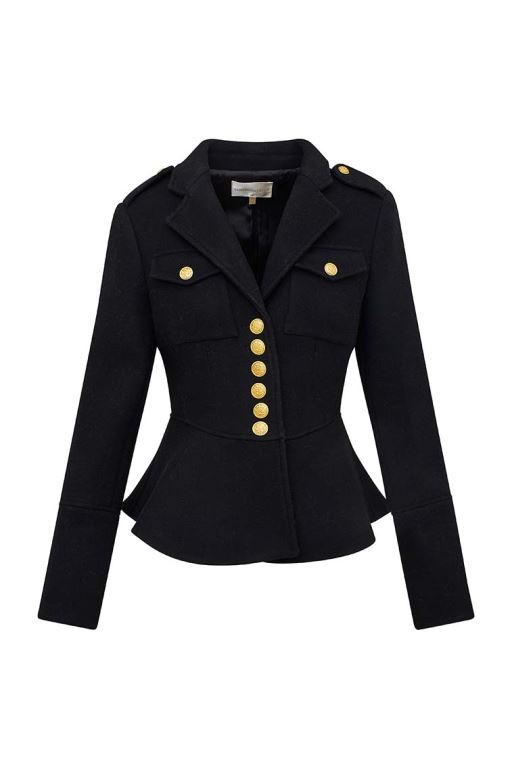 Black Women LoveShackFancy Theda Wool-blend Military Jackets | IBA-729014