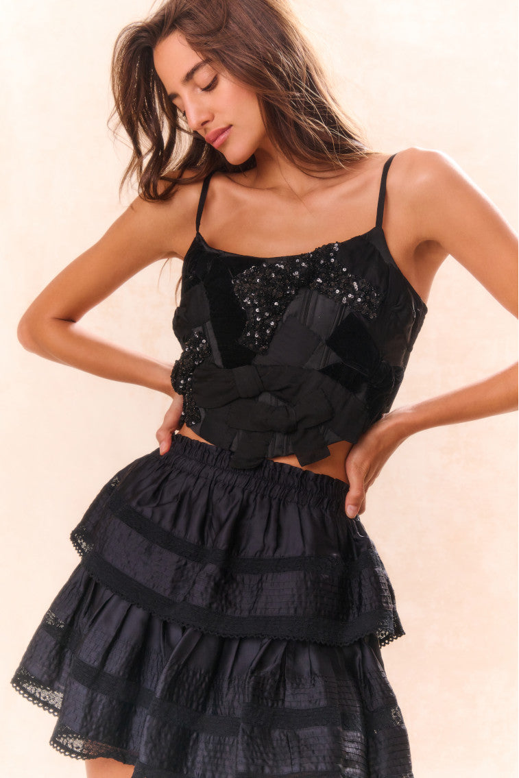 Black Women LoveShackFancy Woodley Bow Bustier Tops | ROC-420375