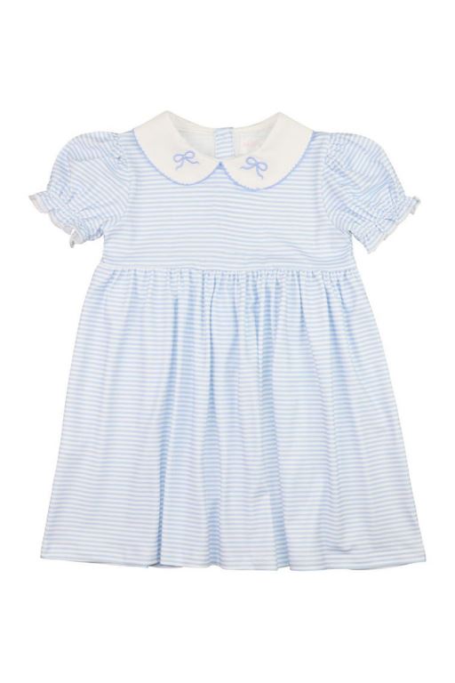 Blue Kids\' LoveShackFancy Cecil & Lou Blue Striped Knit Embroidered Bow Dress | OQC-702643