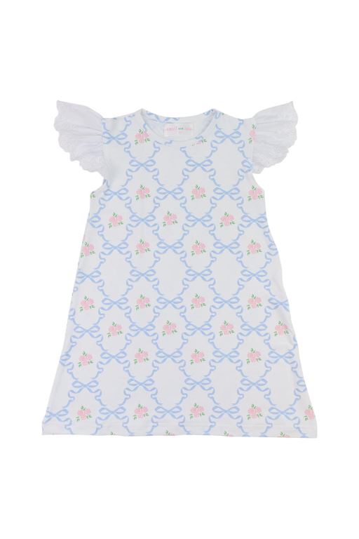 Blue Kids\' LoveShackFancy Cecil & Lou Rose And Blue Bow Knit Dress | VBP-681492