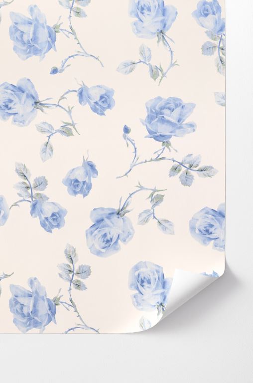 Blue Women LoveShackFancy French Blue Ribbon Rosa Peel And Stick Wallpaper Wallpaper | MDU-679238