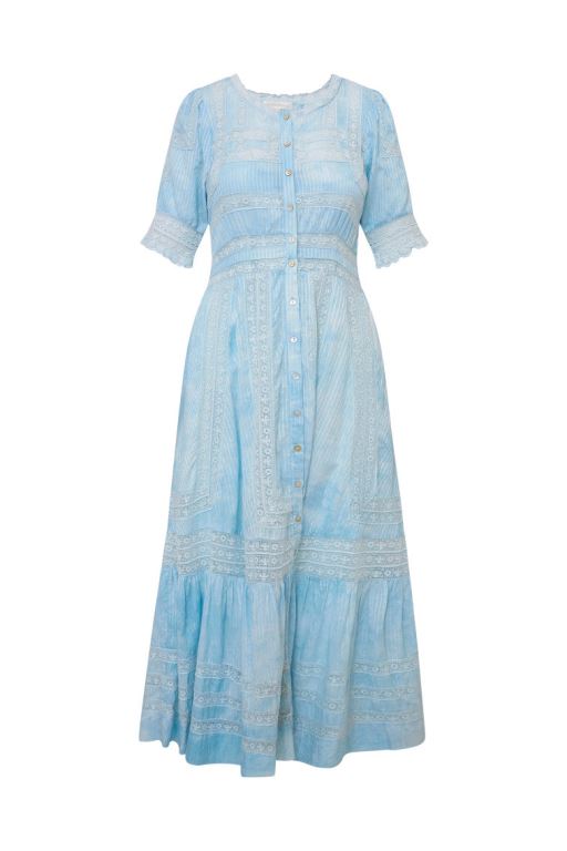 Blue Women LoveShackFancy Minka Stripe Hand Dye Lace Maxi Dress | NST-152074