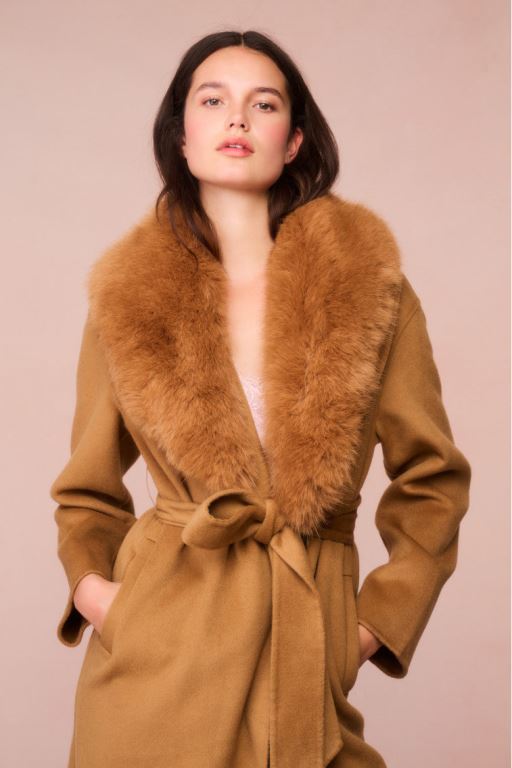 Brown Women LoveShackFancy Mahika Wool-cashmere Faux Fur Collar Coats | VRF-315806