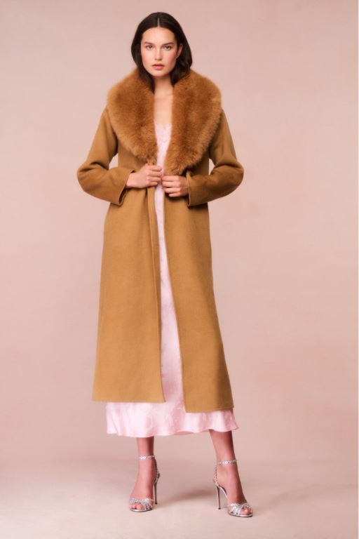 Brown Women LoveShackFancy Mahika Wool-cashmere Faux Fur Collar Coats | VRF-315806