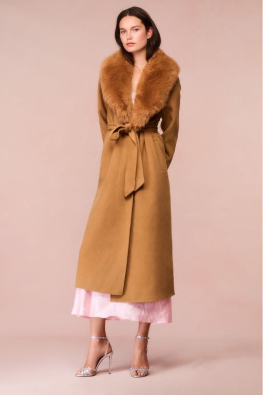 Brown Women LoveShackFancy Mahika Wool-cashmere Faux Fur Collar Coats | VRF-315806