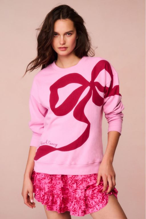 Cranberry Blossom Women LoveShackFancy Palo Cotton Holiday Bow Pullover | BRM-329075