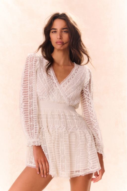 Cream Women LoveShackFancy Alonsa Lace-detailed Mini Dress | HCO-765234