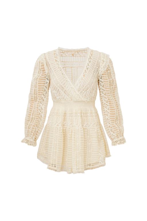 Cream Women LoveShackFancy Alonsa Lace-detailed Mini Dress | HCO-765234