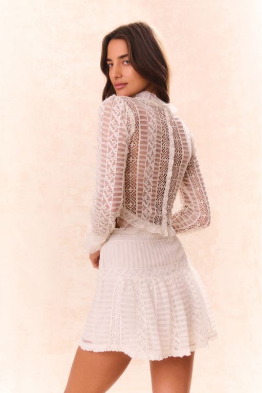 Cream Women LoveShackFancy Etheline Crochet Lace Long Sleeve Tops | XAB-240879