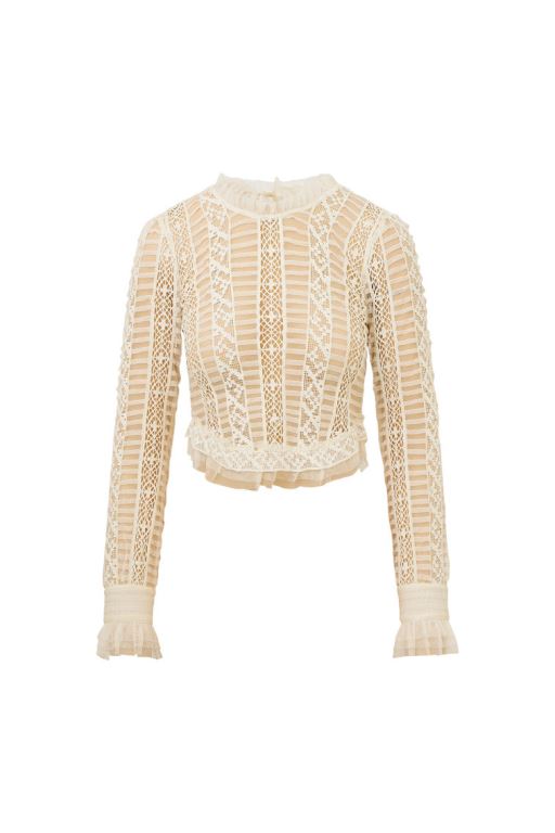 Cream Women LoveShackFancy Etheline Crochet Lace Long Sleeve Tops | XAB-240879