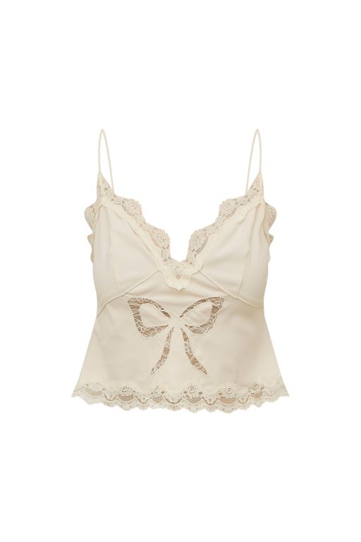 Cream Women LoveShackFancy Fox Bow Cami Tops | DIG-308271