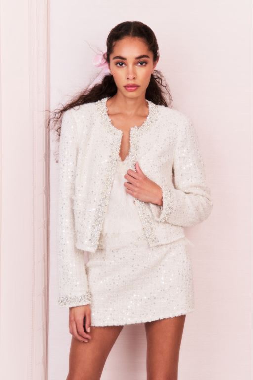 Cream Women LoveShackFancy Vintra Embellished Tweed Jackets | OTW-425769