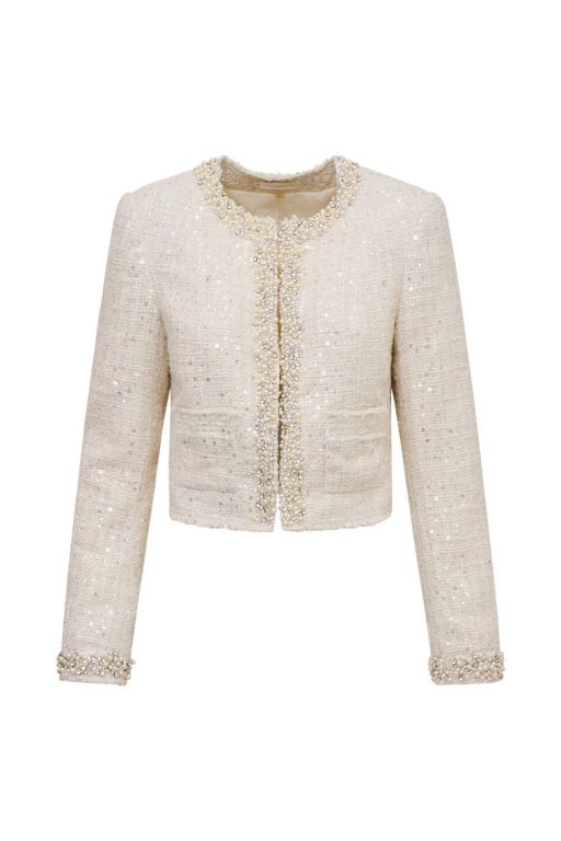 Cream Women LoveShackFancy Vintra Embellished Tweed Jackets | OTW-425769