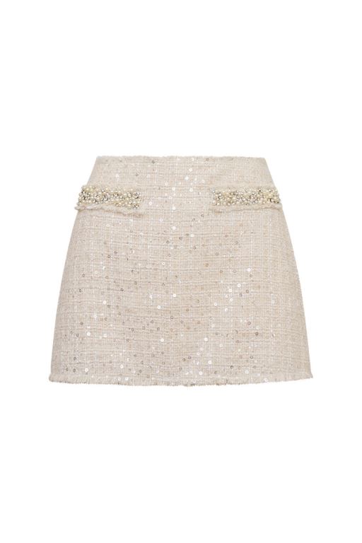 Cream Women LoveShackFancy Wendina Sequined Tweed Mini Skirts | AYJ-231694