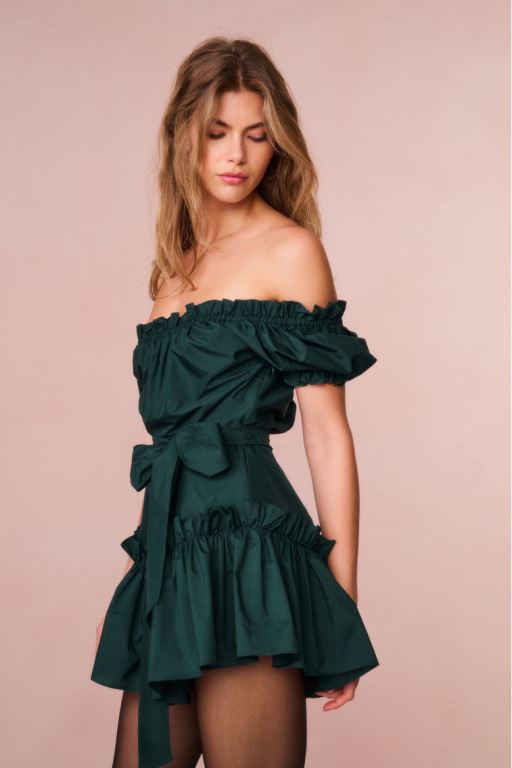 Green Women LoveShackFancy Estine Taffeta Mini Dress | WSG-317568