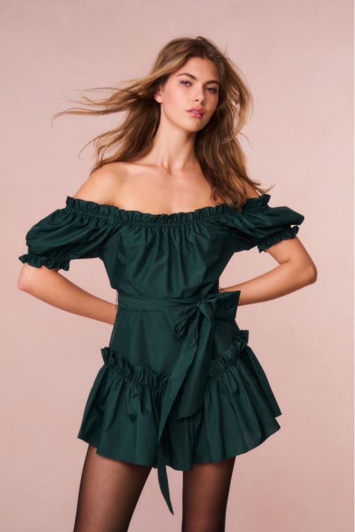 Green Women LoveShackFancy Estine Taffeta Mini Dress | WSG-317568