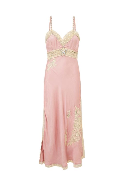 Grey Pink Women LoveShackFancy Valea Embellished Satin Maxi Dress | TUH-196750