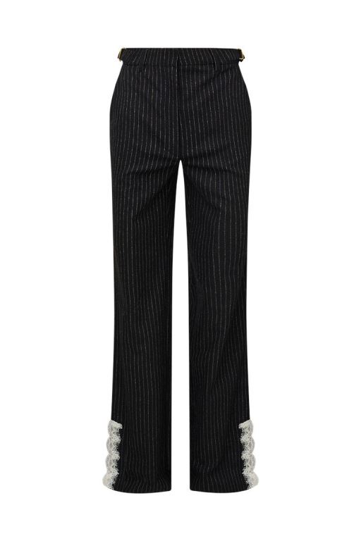 Grey Women LoveShackFancy Garelle Pinstriped Lace-detailed Pants | MWK-087361