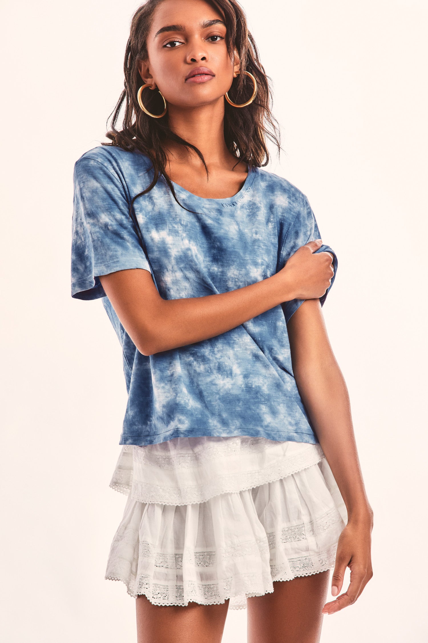 Indigo Women LoveShackFancy Calix Cotton T Shirts | QMH-519643